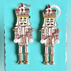 New Pink & Purple Christmas Nutcracker Crystal & Faux Pearl Statement Earrings